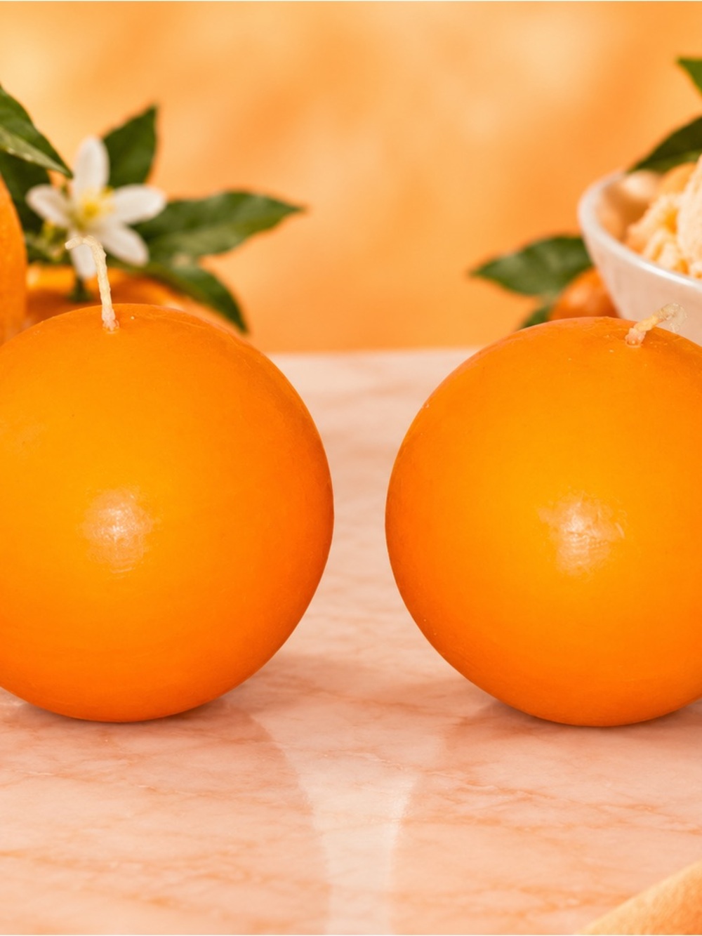 Partylite RARE RETIRED Orange Sherbet 3” Ball Candles - Set Of 2 - Q3633 HTF!